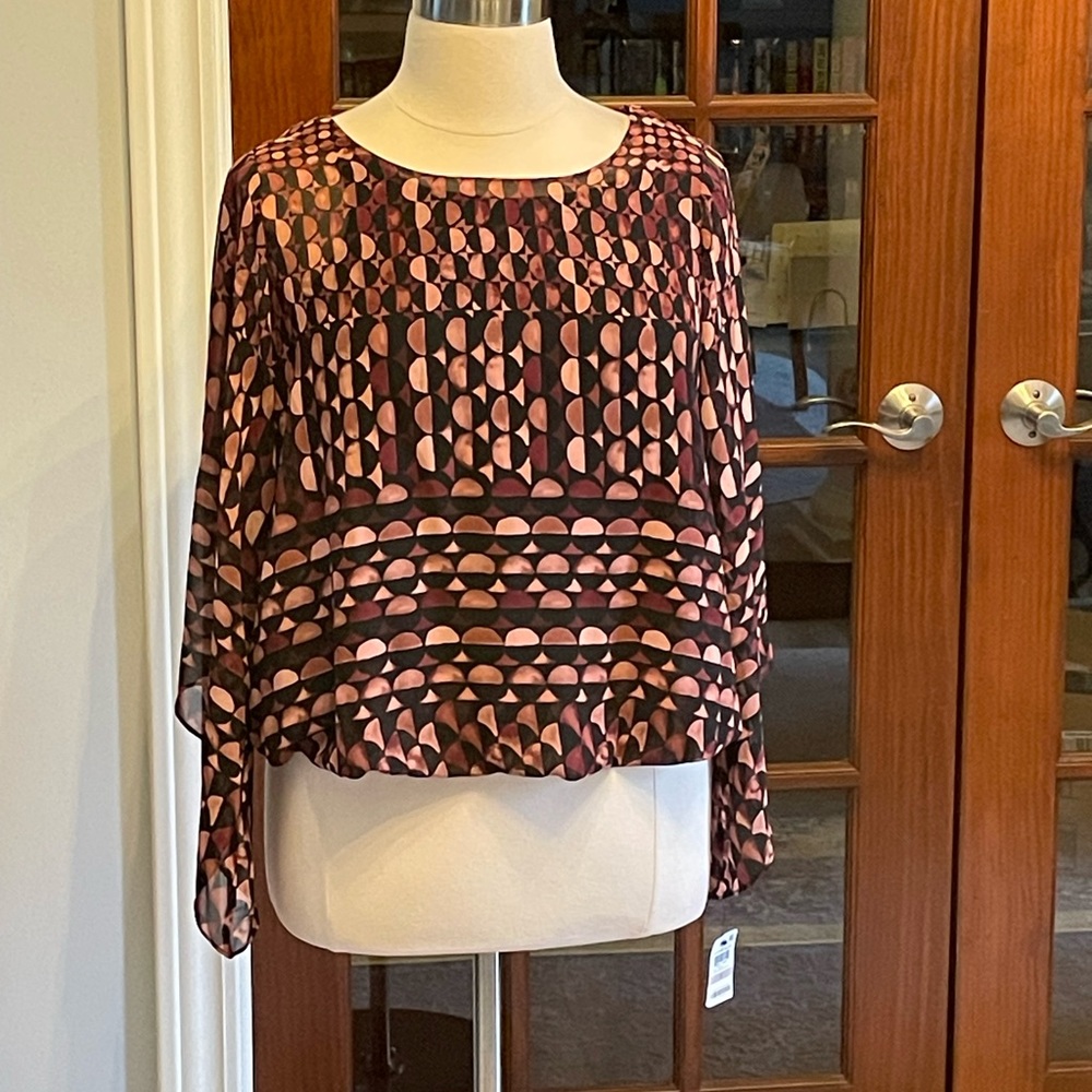 Alfani Pink and Black Geometric Print Blouse
